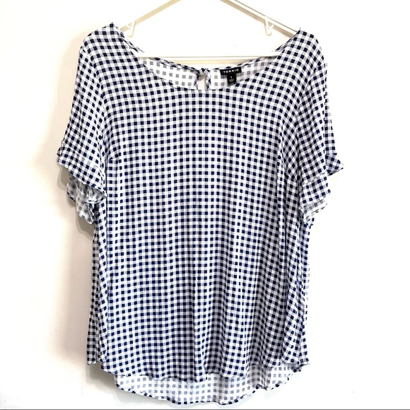 TORRID GINGHAM RUFFLE CHALLIS BLOUSE SIZE 1X - Picture 4 of 11